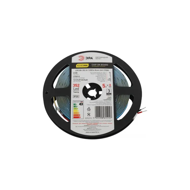Лента светодиодная ЭРА LRCOB3528 12W/m 8мм 24V 2700K 3year белая 5 м Б0053962