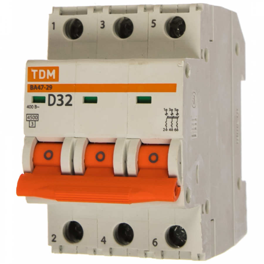 Автомат TDM ВА47-29 3Р, 32 А, 4,5 кА, D