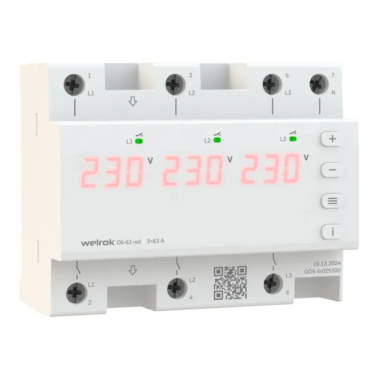 Трехфазное реле напряжения Welrok D6-63 red 4660251140410