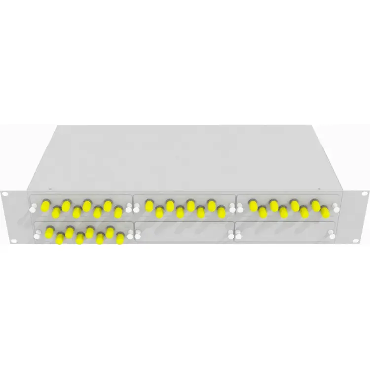 Многомодовый оптический укомплектованный стоечный кросс TopLan КРС-Top-2U-32ST/U-OM2-GY