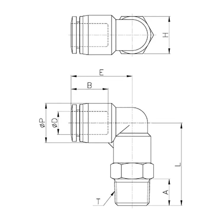 L-образный фитинг CDC Pneumatics PL 04M5 L-образный фитинг CDC Pneumatics PL 04M5