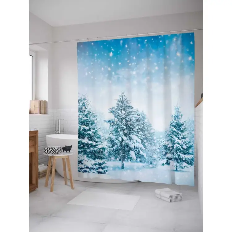 Шторка-занавеска для ванной JOYARTY Зима в лесу sc_44969