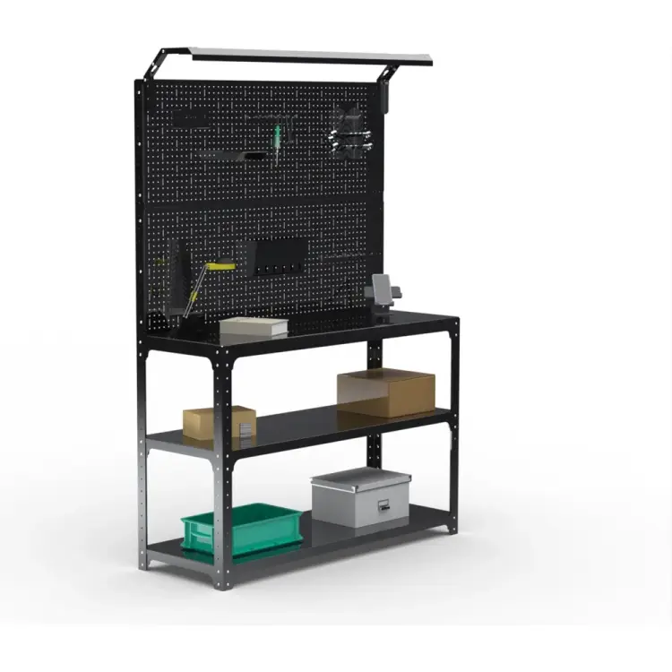 Стол-верстак ООО Металекс KIT 950х1000х400 мм, 2-е полки, двойная перфопанель с комплектом освещения, черный 205753