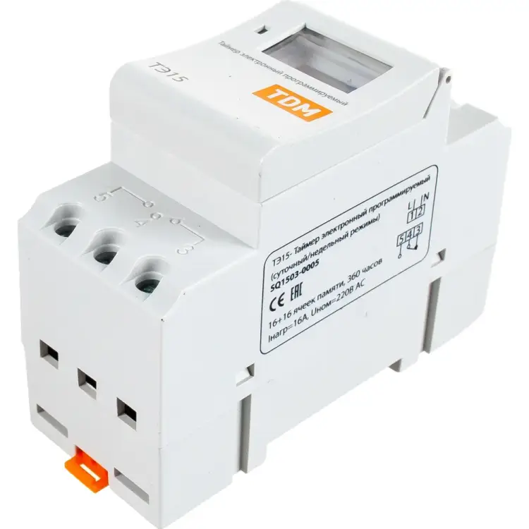 Электронный таймер TDM ТЭ15-1мин/7дн-16on/off-16А-DIN SQ1503-0005