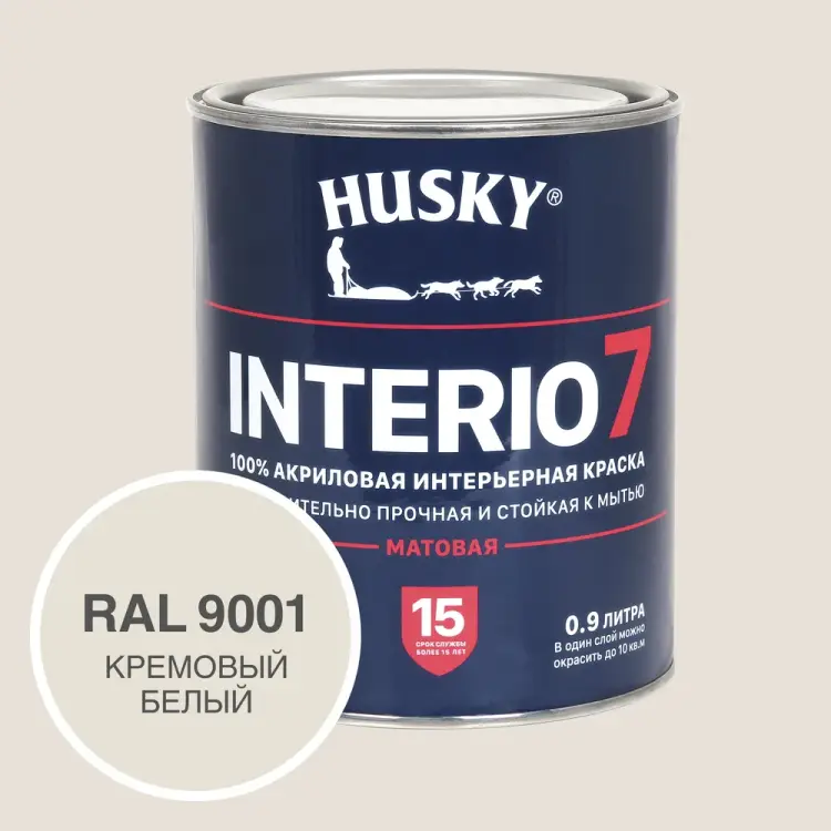 Краска для стен HUSKY INTERIO 7, Кремовый белый, 0,9 л 32765 Краска для стен HUSKY INTERIO 7, Кремовый белый, 0,9 л 32765