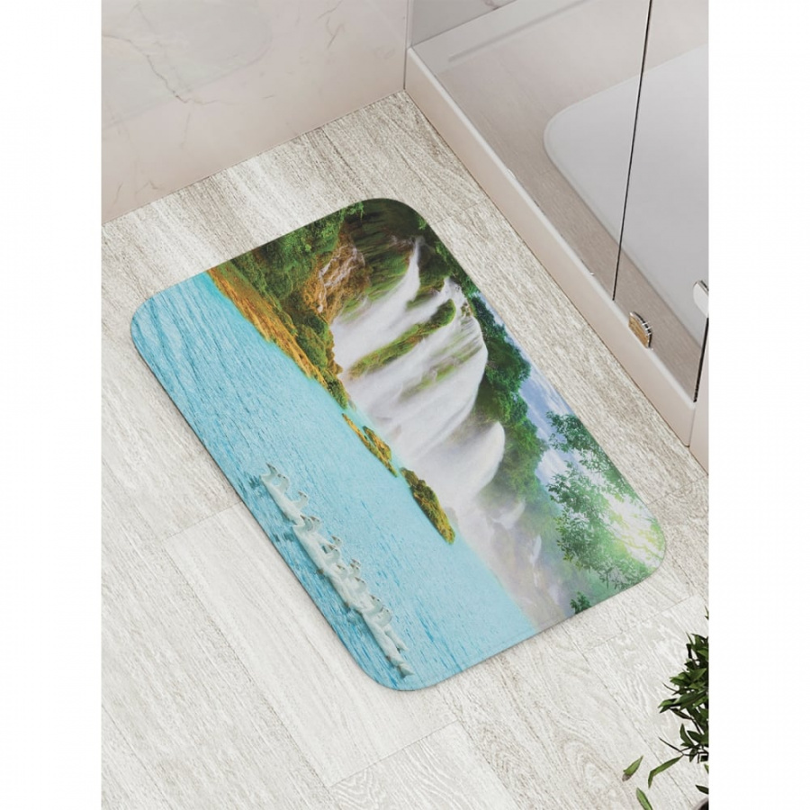 Противоскользящий коврик для ванной, сауны, бассейна JOYARTY Лебеди у водопада
