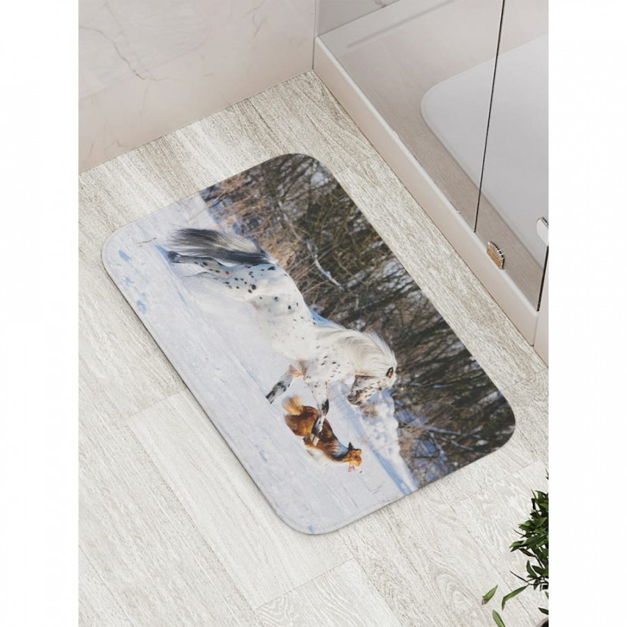 Противоскользящий коврик для ванной, сауны, бассейна JOYARTY Лошадь в зимнем лесу