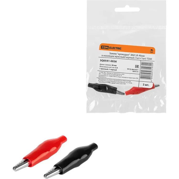 Зажим крокодил TDM ELECTRIC ЗКИ 5А, 46мм, в изоляции, красный/черный SQ0541-0026 Зажим крокодил TDM ELECTRIC ЗКИ 5А, 46мм, в изоляции, красный/черный SQ0541-0026