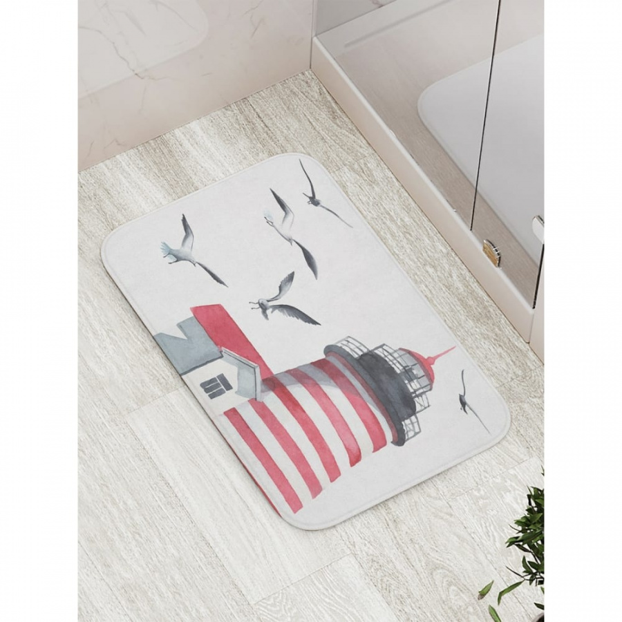 Противоскользящий коврик для ванной, сауны, бассейна JOYARTY Чайки на маяке