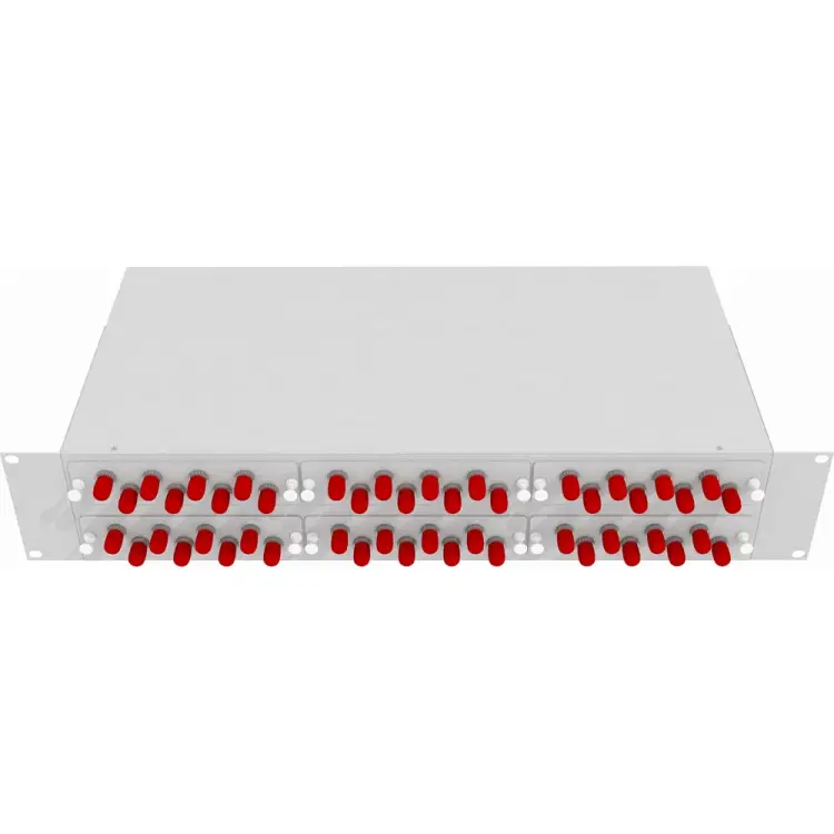 Укомплектованный одномодовый стоечный оптический кросс TopLan КРС-Top-2U-48ST/U-OS2-GY
