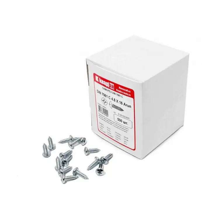 Острый оцинкованный саморез КВАДРА 4.8x16 DIN7981 500 шт. 814816003500