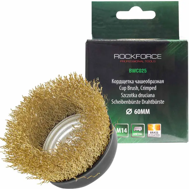 Латунная чашеобразная кордщетка для ушм Rockforce RF-BWC025(29657) Латунная чашеобразная кордщетка для ушм Rockforce RF-BWC025(29657)