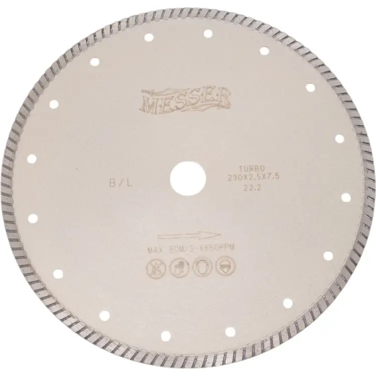 Турбо алмазный диск по бетону MESSER 230D-2.5T-7.5W-22.2 01-31-230 Турбо алмазный диск по бетону MESSER 230D-2.5T-7.5W-22.2 01-31-230