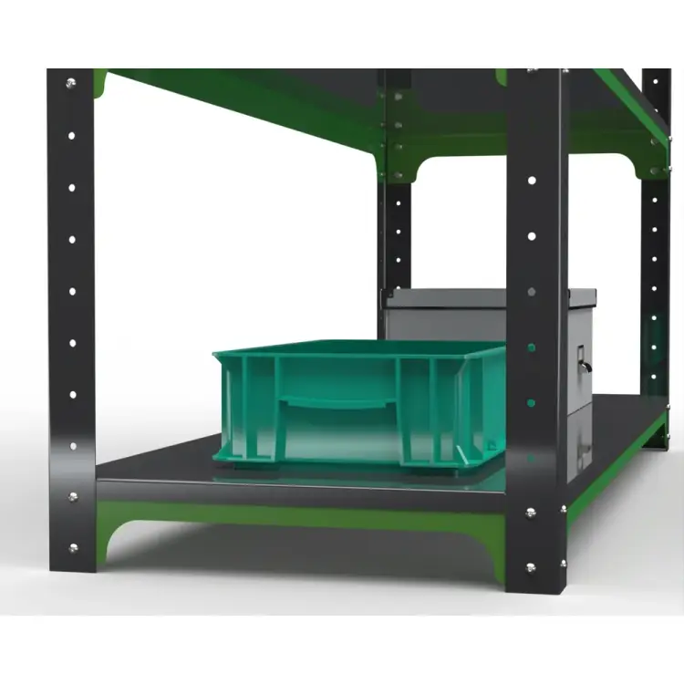 Стол-верстак ООО Металекс KIT 950х1700х500 (2-е полки, + перфопанель с комплектом освещения) (серо-зеленый) 204401