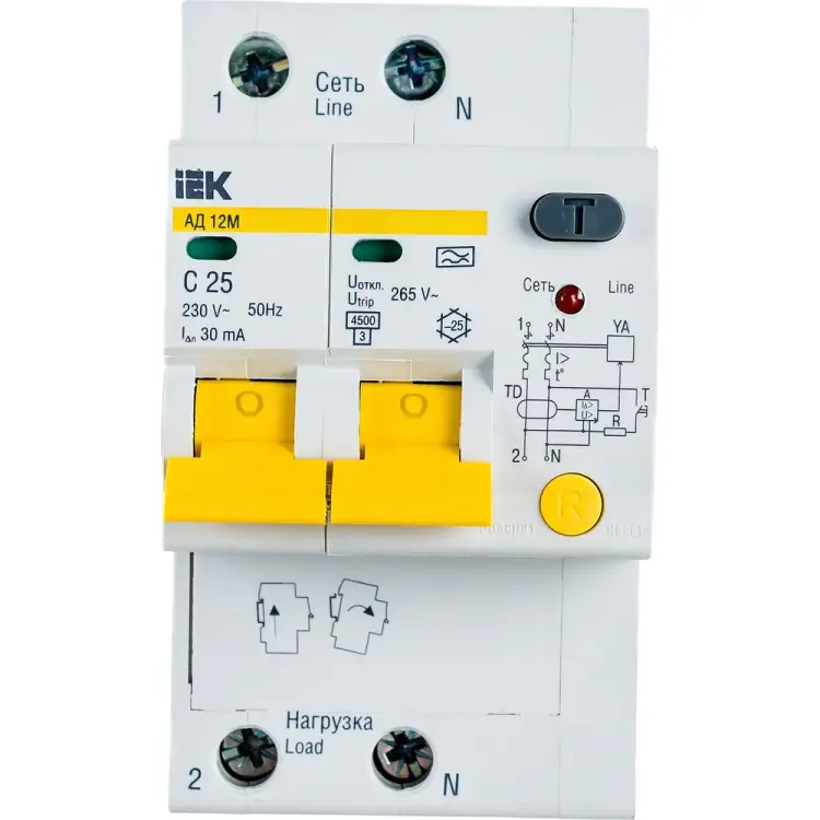 Дифференциальный автоматический выключатель тока IEK АД-12М C MAD12-2-025-C-030
