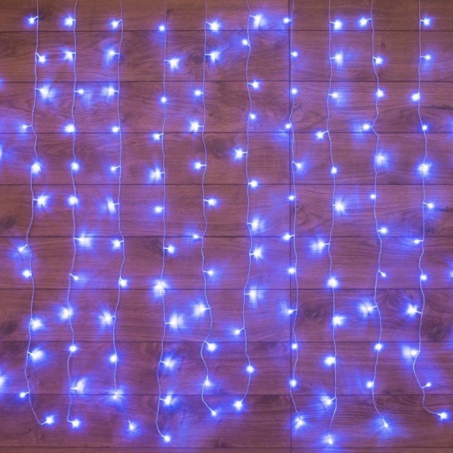 Гирлянда Neon-Night ДОЖДЬ занавес 1,5х1,5 м, прозрачный ПВХ, 144LED синие IP20