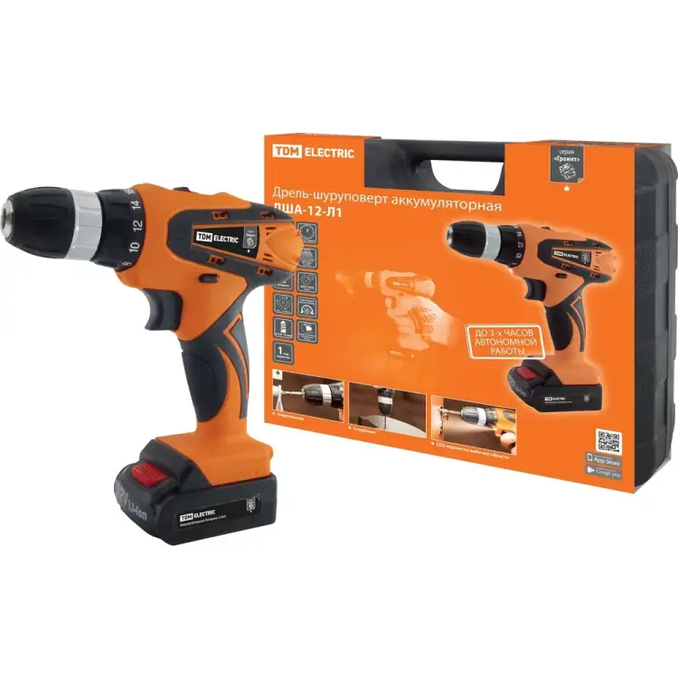 Аккумуляторная дрель-шуруповерт TDM ELECTRIC ДША-12-Л1 Гранит SQ1030-0201