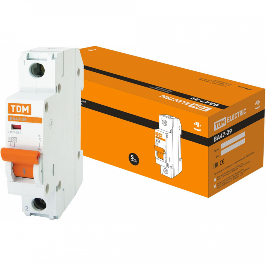 Автомат TDM ВА47-29 1Р, 8 А, 4,5 кА, D