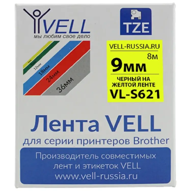 Лента для PT 1010/1280/D200/H105/E100 Vell VL-S621 Brother TZE-S621 319966