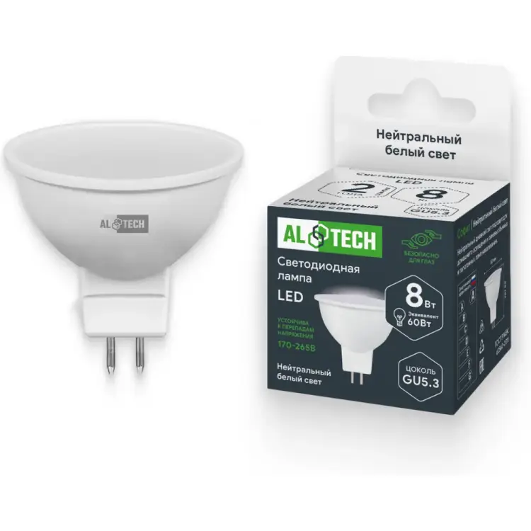 Лампочка светодиодная ALTECH MR16-8W-840-GU5.3 4673758071101 Лампочка светодиодная ALTECH MR16-8W-840-GU5.3 4673758071101