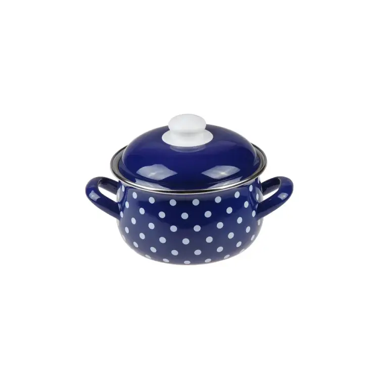 Эмалированная стальная кастрюля PERFECTO LINEA Горошек синий 50-600928 Эмалированная стальная кастрюля PERFECTO LINEA Горошек синий 50-600928