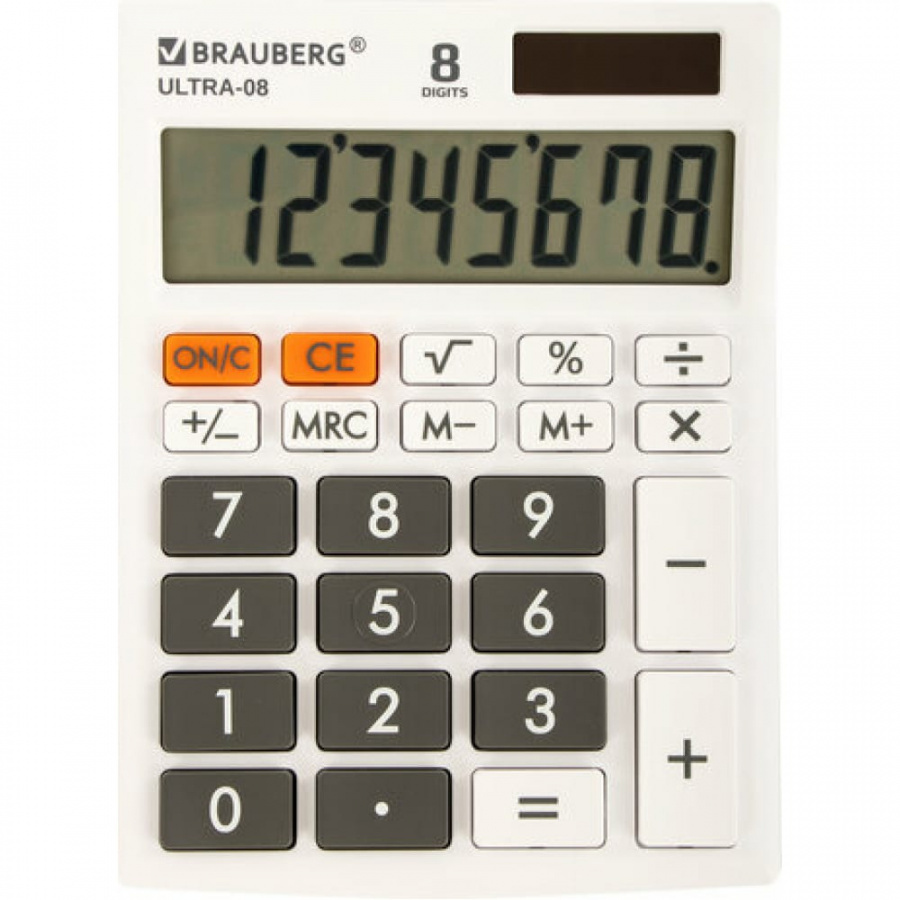 Настольный компактный калькулятор BRAUBERG ULTRA-08-WT