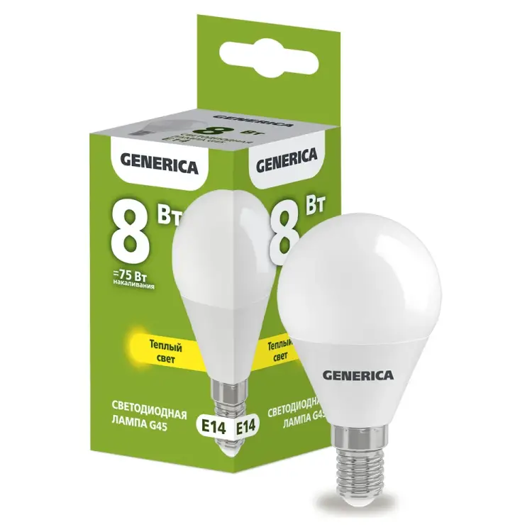 Светодиодная лампа GENERICA LL-G45-08-230-30-E14-G Светодиодная лампа GENERICA LL-G45-08-230-30-E14-G