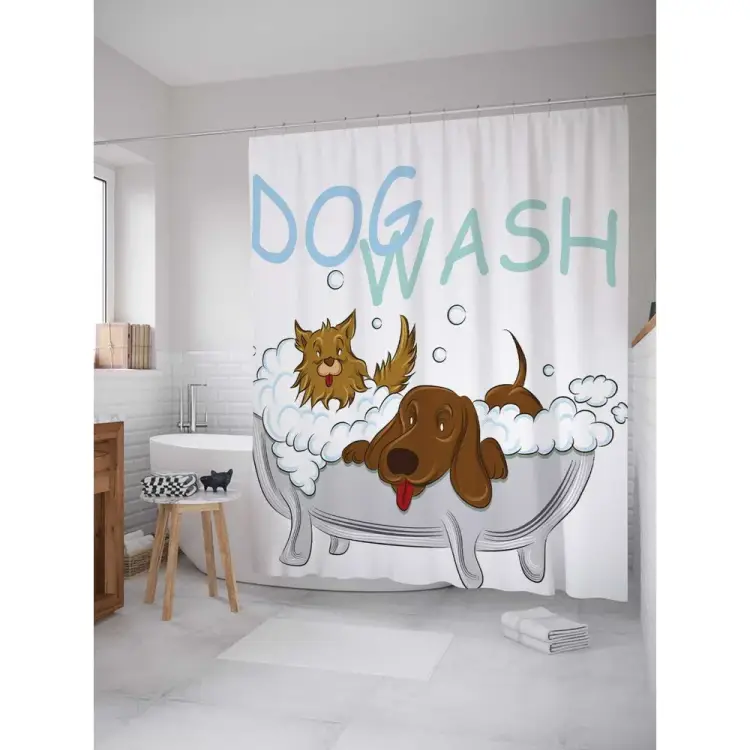 Шторка-занавеска для ванной JOYARTY Купание собак sc_9536