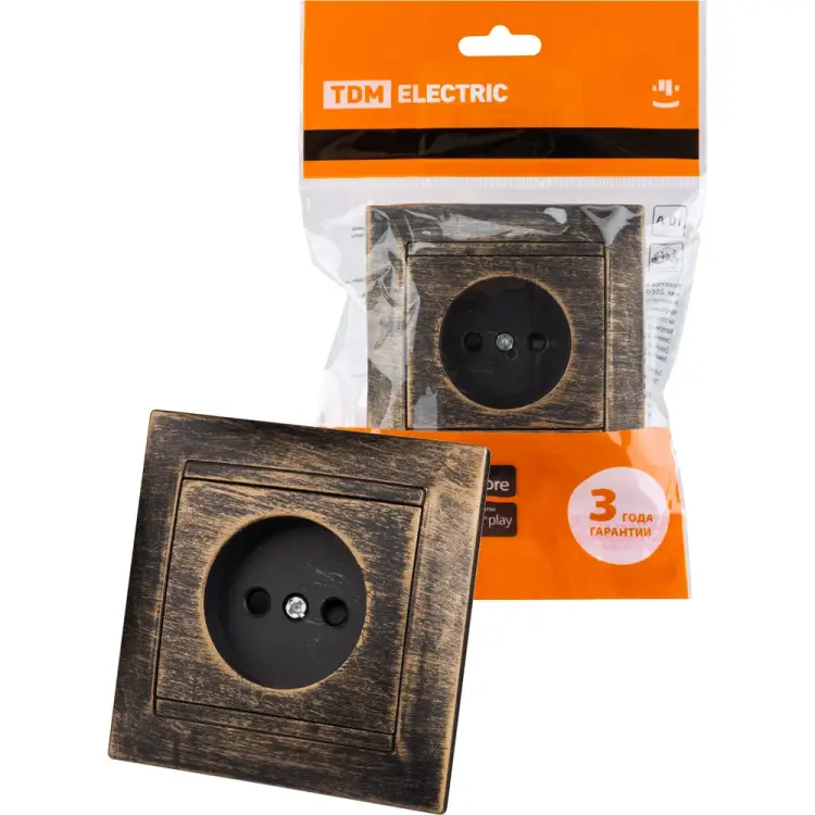 Розетка TDM ELECTRIC Лама 2П 10А 250В с защитными шторками, старинная бронза SQ1815-0751