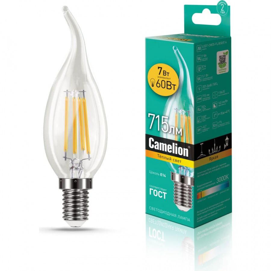 Светодиодная лампа Camelion LED7-CW35-FL/830/E14