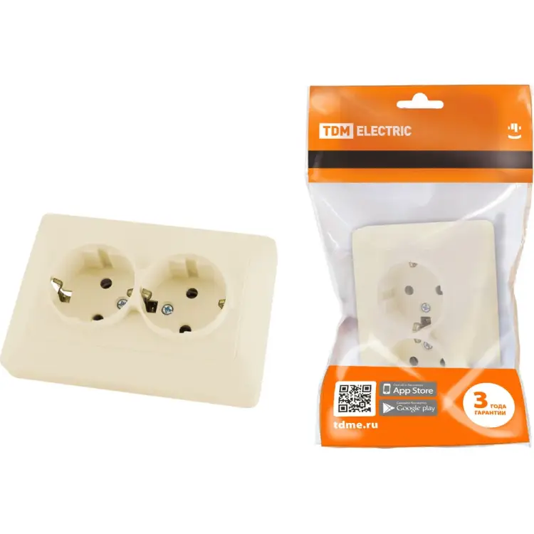 Двойная розетка TDM ELECTRIC 2П+З 16А 250В слоновая кость Ильмень SQ1823-0112