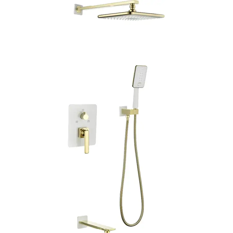 Встраиваемый смеситель для ванны и душа Lemark Миста с дополнительной 3-функциональной лейкой, белый/золото LM6422WG