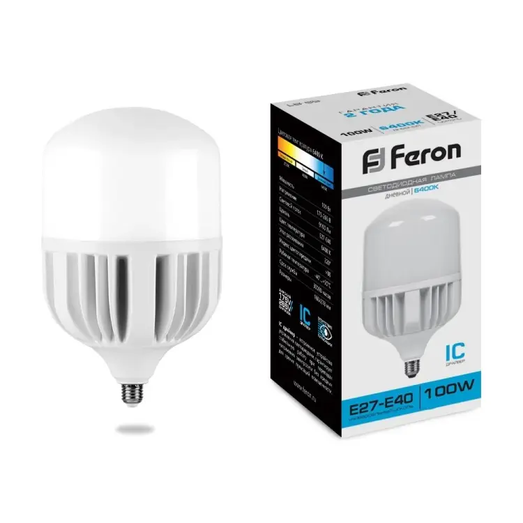 Светодиодная лампа FERON 100W 230V E40 6400K, LB-65 25827