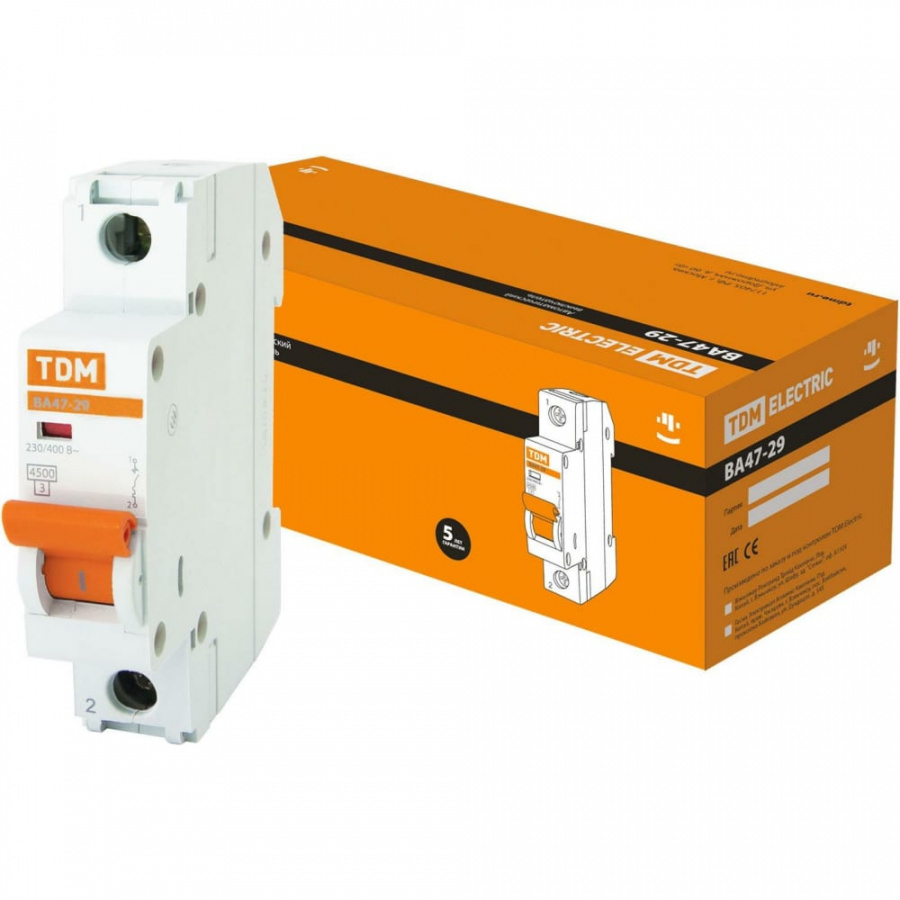 Автомат TDM ВА47-29 1Р, 10 А, 4,5 кА, D