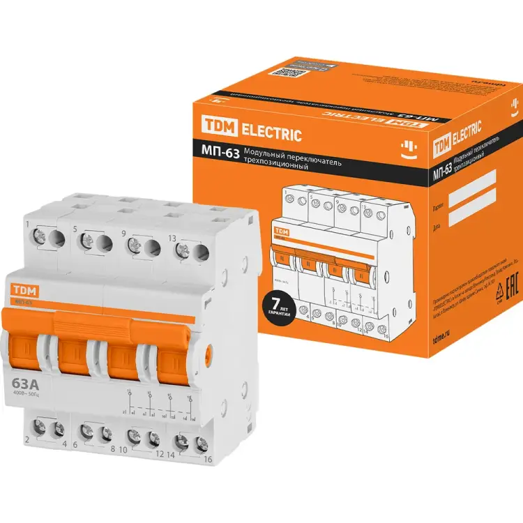 Модульный переключатель TDM ELECTRIC МП-63 4P, 63А SQ0224-0036