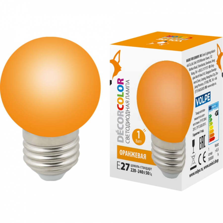 Декоративная светодиодная лампа Volpe LED-G45-1W/ORANGE/E27/FR/С