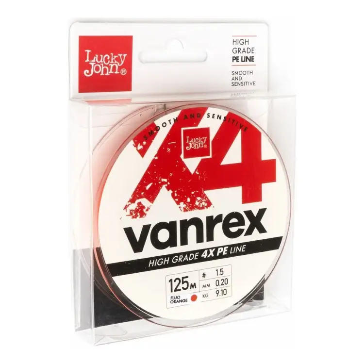 Плетеная леска Lucky John Vanrex х4 BRAID Fluo Orange 125/020 LJ4113-020