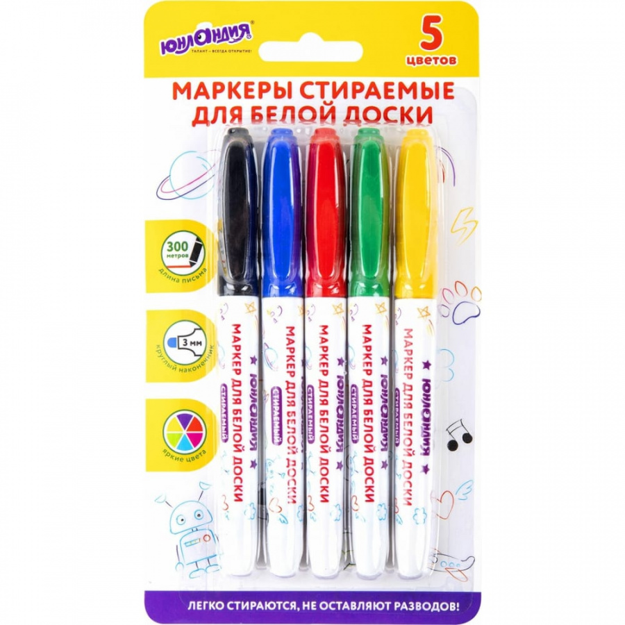 Стираемые маркеры для белой доски ЮНЛАНДИЯ COLORWAY