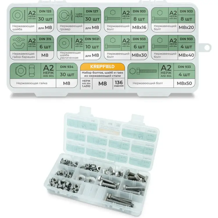 Набор болтов, шайб и гаек KREPFIELD Набор08метрика136