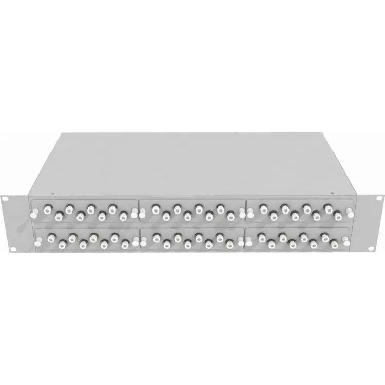 Укомплектованный многомодовый стоечный оптический кросс TopLan КРС-Top-2U-48FC/U-OM2-GY