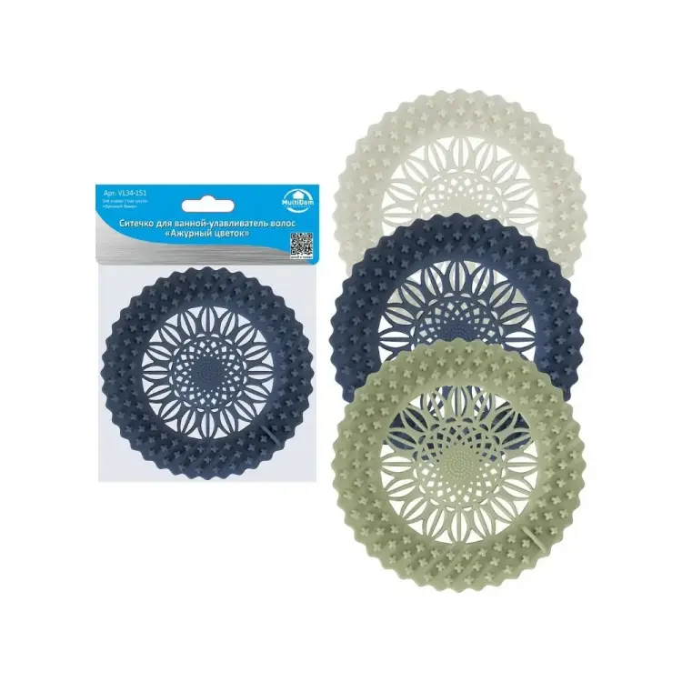 Ситечко для ванной-улавливатель волос МУЛЬТИДОМ Ажурный цветок VL34-151