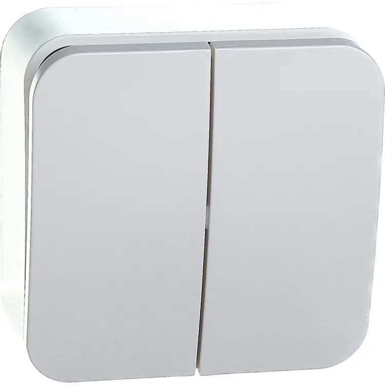 Двухклавишный выключатель Systeme Electric открытой установки с изолирующей пластиной Белый 10А BLNVA105011