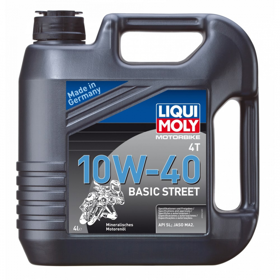 Минеральное моторное масло 4T для четырехтактных мотоциклов LIQUI MOLY Motorbike 4T Basic Street 10W-40 SL;JASO MA2