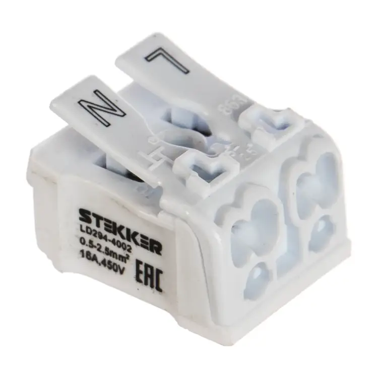 Монтажная пружинная клемма для подключения фазных проводников STEKKER LD294-4002 32733 Монтажная пружинная клемма для подключения фазных проводников STEKKER LD294-4002 32733