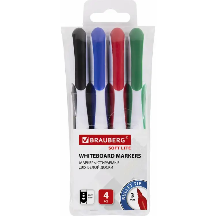 Маркеры стираемые для белой доски BRAUBERG SOFT LITE 152107