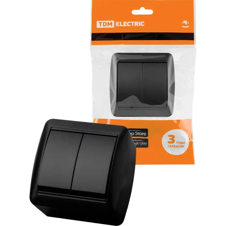 Выключатель TDM ELECTRIC 2-кл. открытой установки IP44 10А графит "Селигер" SQ1818-0302