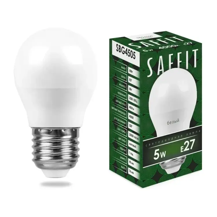 Светодиодная лампа SAFFIT E27 5W 4000K SBG4505 55026 Светодиодная лампа SAFFIT E27 5W 4000K SBG4505 55026