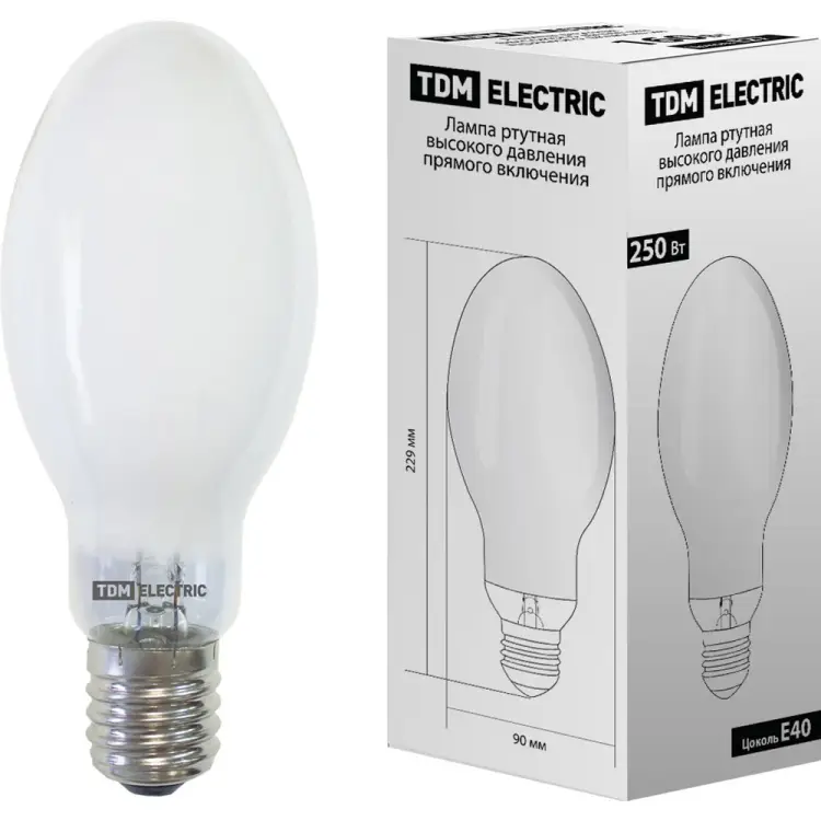 Ртутная лампа высокого давления TDM ELECTRIC ДРВ 250 Вт Е40 SQ0325-0020 Ртутная лампа высокого давления TDM ELECTRIC ДРВ 250 Вт Е40 SQ0325-0020