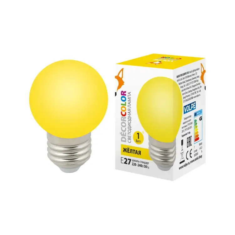 Декоративная светодиодная лампа Volpe LED-G45-1W/YELLOW/E27/FR/С UL-00005649