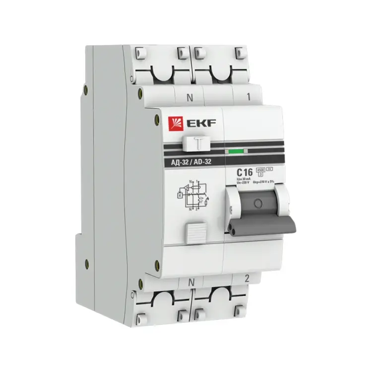 Дифференциальный автомат EKF АД-32 1п N 2мод. C 16A 30mA AC 3kA DA32-16-30-pro